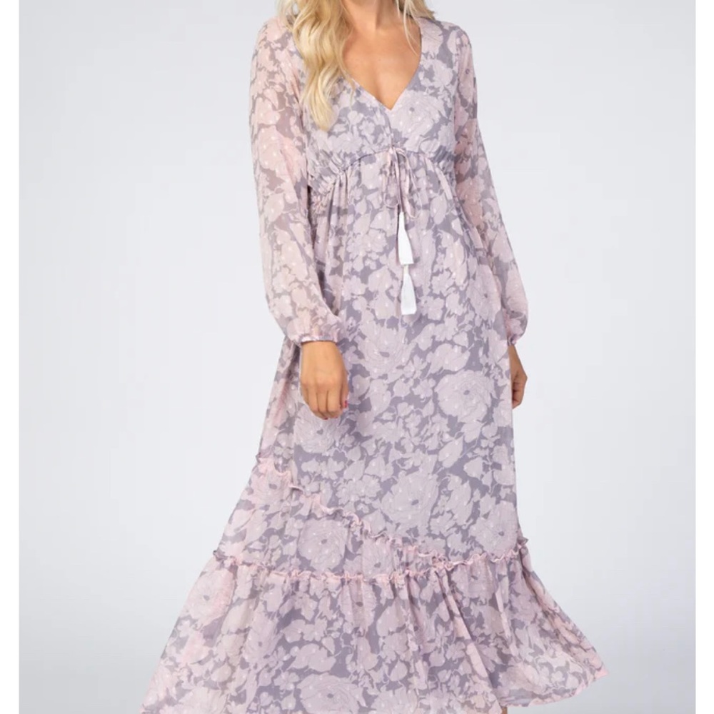 Floral Chiffon Swiss Dot Maternity Maxi Dress